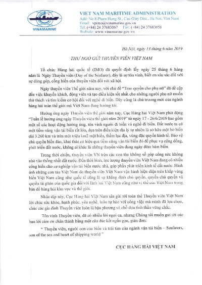 Thư ngỏ gửi Thuyền viên Việt Nam nhân Ngày Thuyền viên thế giới